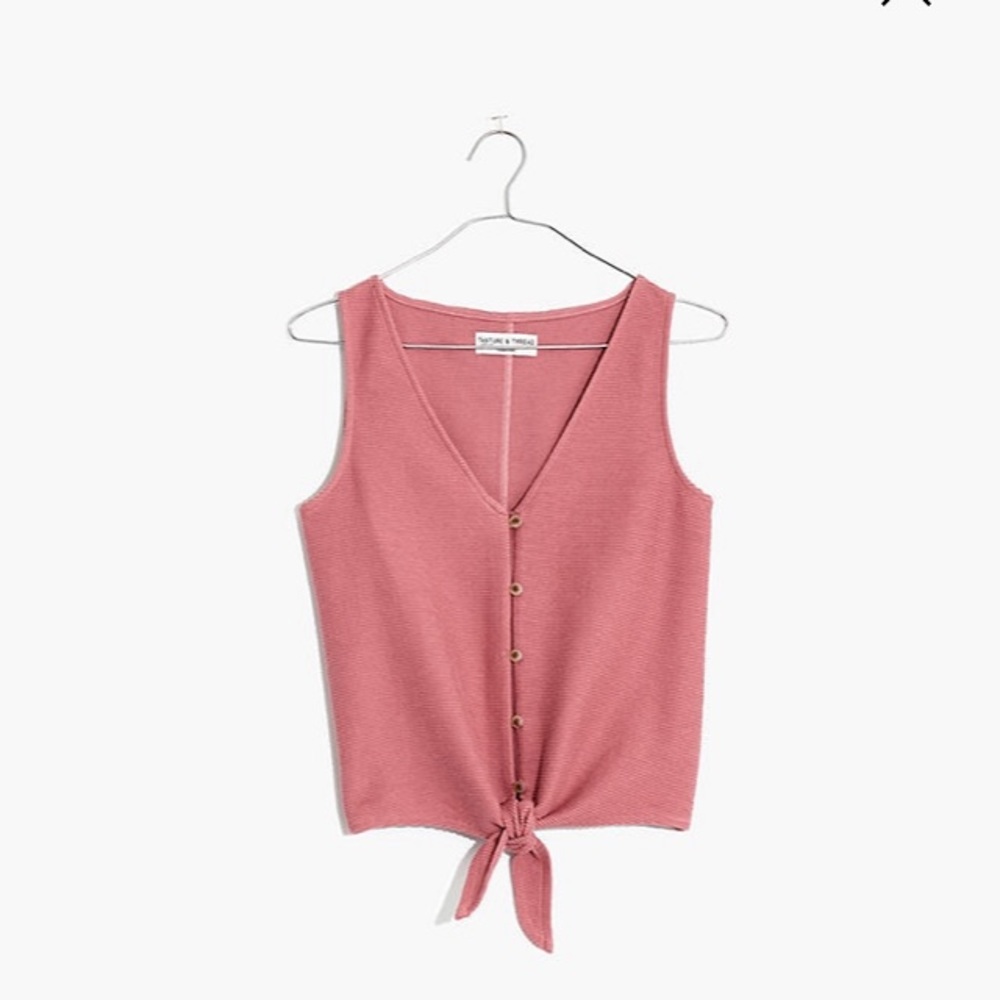 Texture & Thread Button-Front Tie Tank Top - Picture 2 of 3